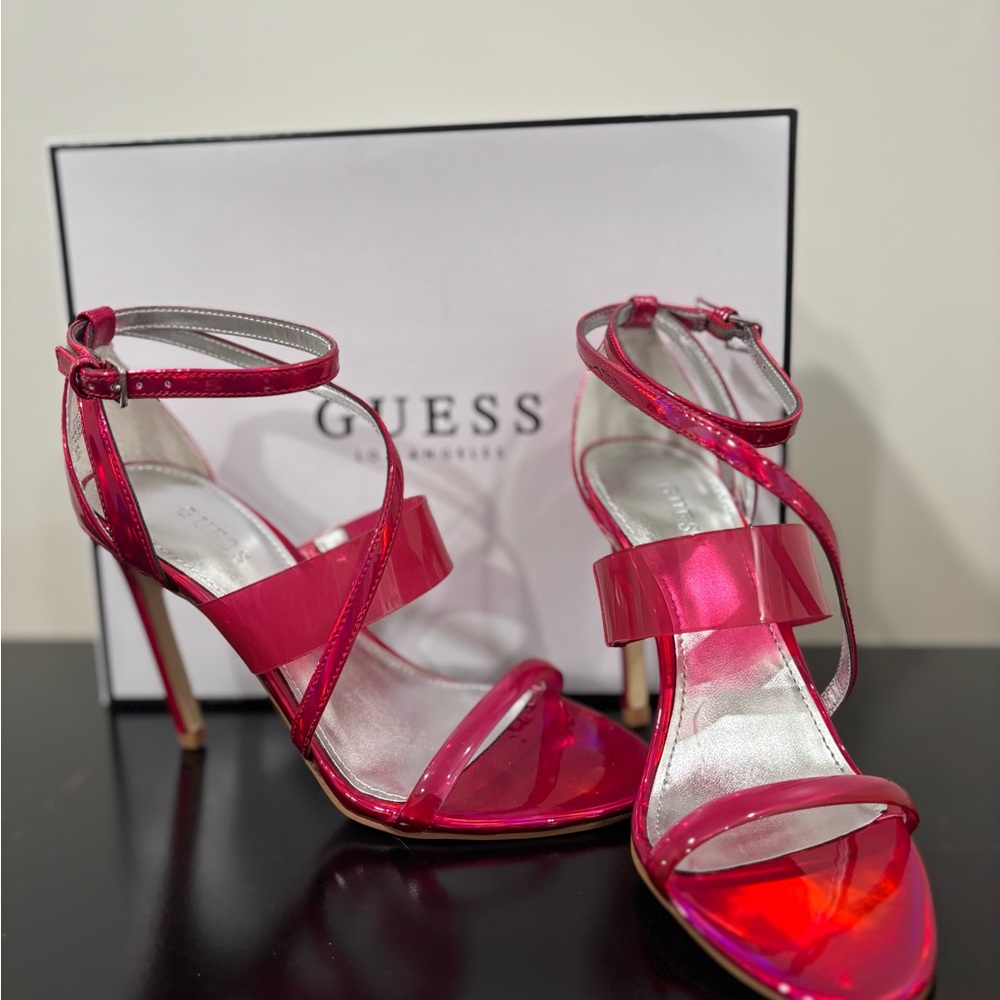 Guess Pink Metallic Heels Strappy Design